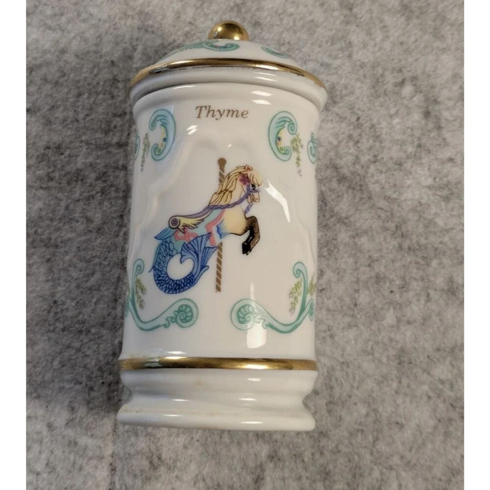 The Spice Carousel By Lenox Vintage 1993 Fine Porcelain Thyme w/ 24k Gold Trim